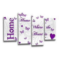 LR Love Quote Home Wall Art Picture – Purple & White Framed 4 Panel Split Canvas Print | Ready to Hang | Modern Wall Art for Living Room, Bedroom & Office