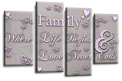LR Family Love Quote Wall Art Picture Pink Grey Framed Split Panel Print Ready to Hang