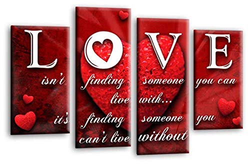 LR Love Quote Wall Art Picture Red Heart Framed Split Panel Canvas Print Ready to Hang