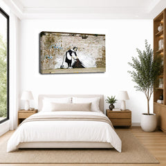 LR Banksy Maid Sweeping Wall Art Picture – Graffiti Art Framed Canvas Print | Ready to Hang | Modern Wall Art for Living Room, Bedroom & Office