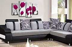 LR Floral Rose Tulip Wall Art Picture Flower Grey Purple Framed Split Print Ready to Hang
