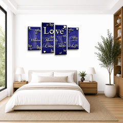 LR Love Quote Wall Art Picture – Blue & Cream Framed 4 Panel Split Canvas Print | Ready to Hang | Modern Wall Art for Living Room, Bedroom & Office
