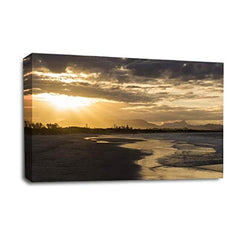 LR Sunset Beach Wall Art Picture – Seascape Framed Canvas Print | Ready to Hang | Modern Wall Art for Living Room, Bedroom & Office