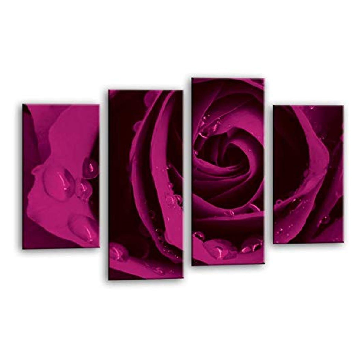LR Floral Rose Wall Art Picture – Purple & Grey Framed 4 Panel Split Canvas Print | Ready to Hang | Modern Wall Art for Living Room, Bedroom & Office