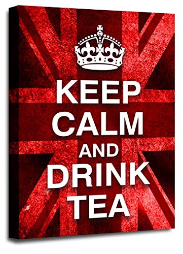 LR Keep Calm Wall Art Canvas Picture Drink Tea Red White Union Jack Home Framed Panel Print Ready to Hang