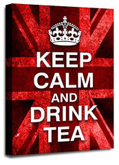 LR Keep Calm Wall Art Canvas Picture Drink Tea Red White Union Jack Home Framed Panel Print Ready to Hang