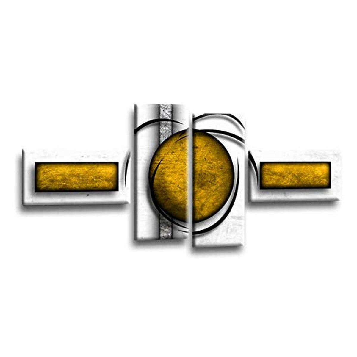 LR Abstract Wall Art Picture – Yellow, Black & White Modern Framed 4 Panel Split Canvas Print | Ready to Hang | Modern Wall Art for Living Room, Bedroom & Office