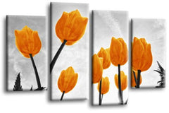 LR Floral Rose Tulip Wall Art Picture Flower Grey Orange Framed Split Print Ready to Hang