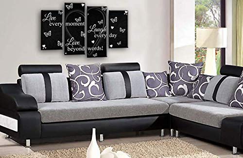 LR Love Laugh Quote Wall Art Picture Black Grey White Live Heart Framed Canvas Split Panel Print