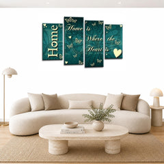LR Love Quote Home Wall Art Picture – Teal & Cream Framed 4 Panel Split Canvas Print | Ready to Hang | Modern Wall Art for Living Room, Bedroom & Office