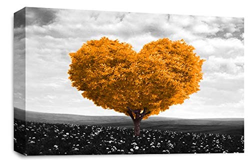 LR Floral Love Heart Tree Wall Art Picture Orange Grey Abstract Flower Landscape Framed Print Ready to Hang