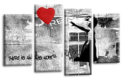 LR Banksy Heart Art Print Red Grey Balloon Girl Framed Canvas Split Wall Picture Ready to Hang