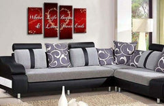 LR Love Quote Wall Art Picture – Grey & Red Framed 4 Panel Split Canvas Print | Ready to Hang | Modern Wall Art for Living Room, Bedroom & Office