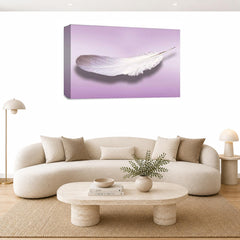 LR Abstract Feather Wall Art Picture – Purple & White Modern Framed Canvas Print | Ready to Hang | Modern Wall Art for Living Room, Bedroom & Office