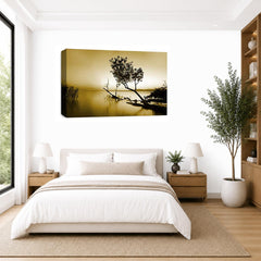 LR Seascape Landscape Sunset Wall Art Picture – Grey & Brown Framed Canvas Print | Ready to Hang | Modern Wall Art for Living Room, Bedroom & Office