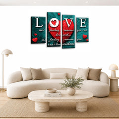 LR Love Quote Wall Art Picture – Red & Teal Framed 4 Panel Split Canvas Print | Ready to Hang | Modern Wall Art for Living Room, Bedroom & Office