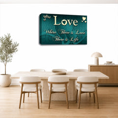 LR Love Quote Wall Art Picture – Teal & Cream Framed Canvas Print | Ready to Hang | Modern Wall Art for Living Room, Bedroom & Office