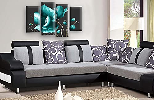 LR Floral Rose Teal Wall Art Picture Flower Poppy Framed Split Canvas Picture Ready to Hang