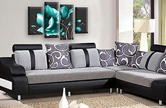 LR Floral Rose Teal Wall Art Picture Flower Poppy Framed Split Canvas Picture Ready to Hang