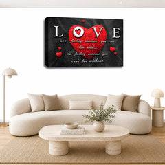 LR Love Quote Wall Art Picture – Grey & Red Framed Canvas Print | Ready to Hang | Modern Wall Art for Living Room, Bedroom & Office