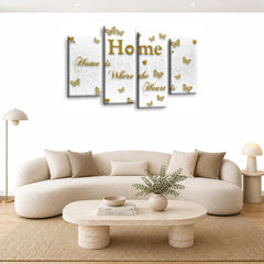 LR Love Quote Home Wall Art Picture – Gold & White Framed 4 Panel Split Canvas Print | Ready to Hang | Modern Wall Art for Living Room, Bedroom & Office