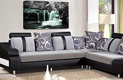 LR Duck Egg Waterfall Canvas Wall Art Picture Forest Landscape Grey White Framed Print Ready to Hang