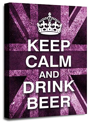 LR Keep Calm Wall Art Canvas Picture Drink Beer Purple White Union Jack Home Framed Panel Print Ready to Hang