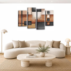 LR Grey Abstract Wall Art Picture – Cream Modern Framed 4 Panel Split Canvas Print | Ready to Hang | Modern Wall Art for Living Room, Bedroom & Office