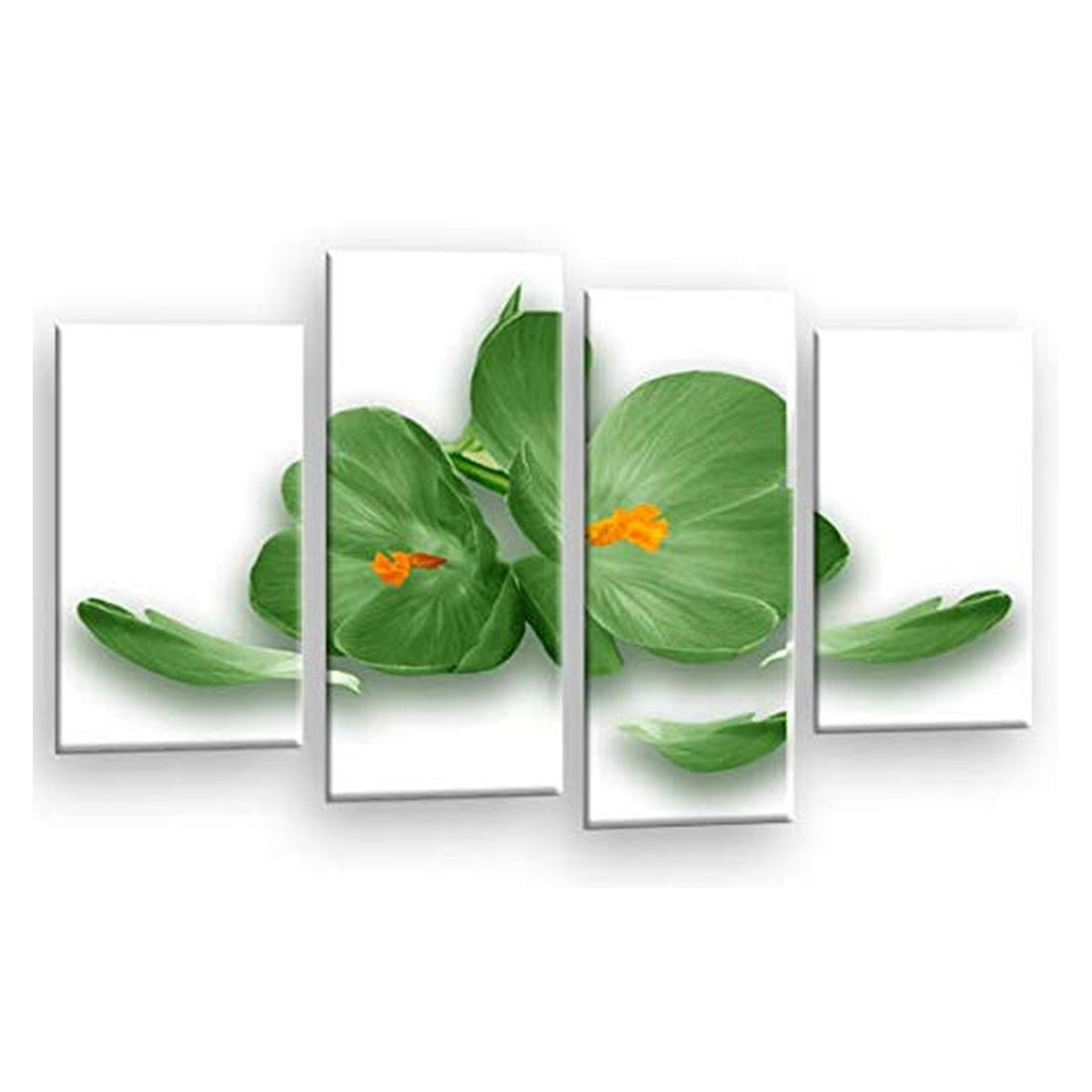 LR Floral Rose Orchid Wall Art Picture – Green & White Framed 4 Panel Split Canvas Print | Ready to Hang | Modern Wall Art for Living Room, Bedroom & Office