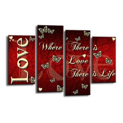 LR Love Wall Art Picture – Red & Cream Family Quote Framed 4 Panel Split Canvas Print | Ready to Hang | Modern Wall Art for Living Room, Bedroom & Office
