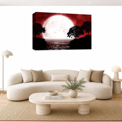 LR Abstract Landscape Wall Art Picture – Red, Black & White Seascape Framed Canvas Print | Ready to Hang | Modern Wall Art for Living Room, Bedroom & Office