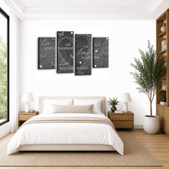 LR Love Laugh Quote Wall Art Picture – Grey & White Canvas Wall Art Framed 4 Panel Split Canvas Print | Ready to Hang | Modern Wall Art for Living Room, Bedroom & Office
