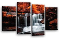 LR Waterfall Orange Wall Art Picture Forrest Landscape Grey Framed Split Canvas Print Ready to Hang