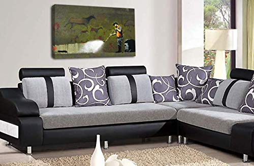 LR Framed Banksy Wall Art Canvas Grey White Black Graffiti Remover Love Hope Large Print Ready to Hang