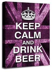 LR Keep Calm Wall Art Canvas Picture Drink Beer Purple White Union Jack Home Framed Panel Print Ready to Hang
