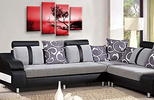 LR Sunset Landscape Canvas Art Picture Red Brown Grey Abstract Lake Floral Home Split Panel Print