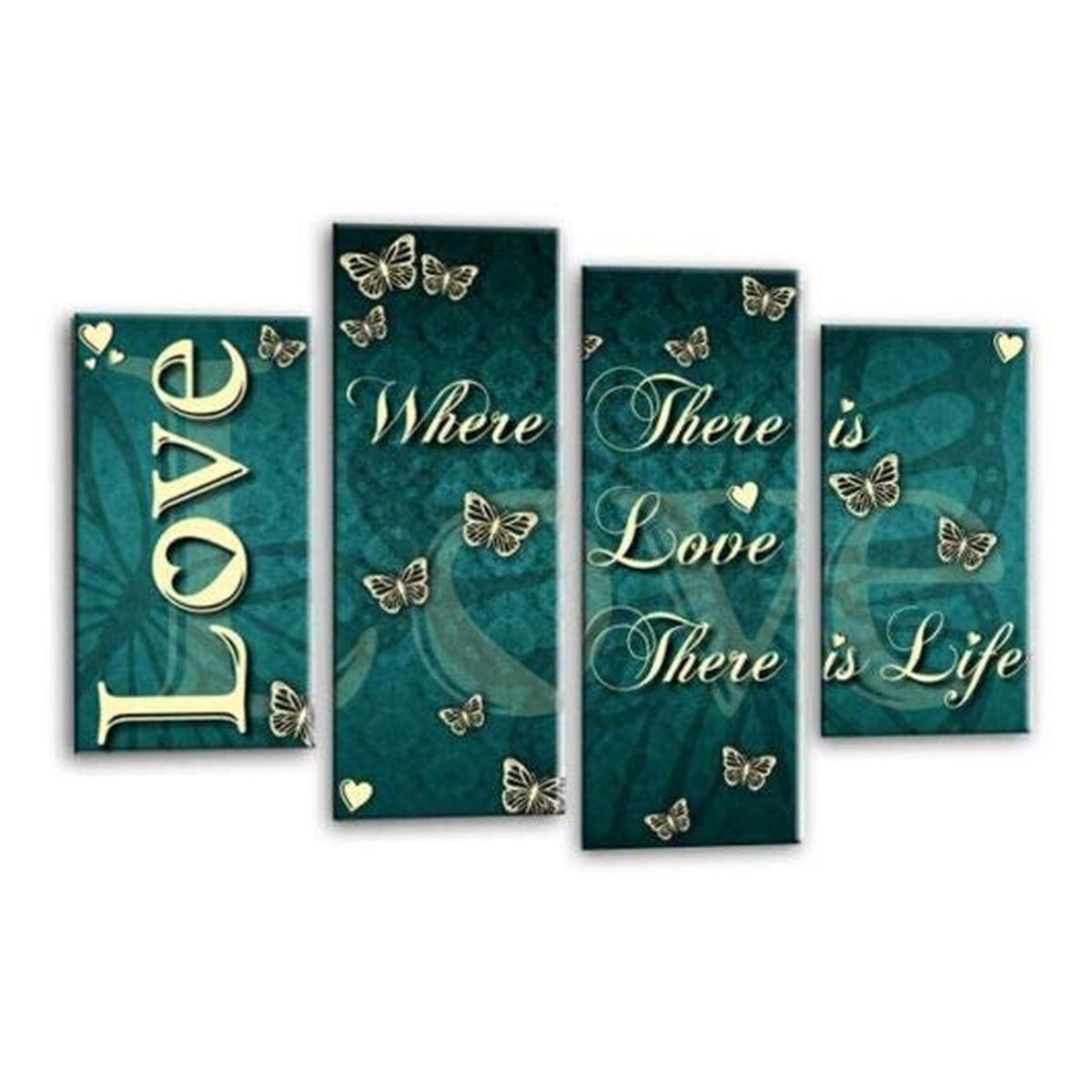 LR Love Quote Wall Art Picture – Teal & Cream Framed 4 Panel Split Canvas Print | Ready to Hang | Modern Wall Art for Living Room, Bedroom & Office