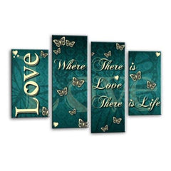 LR Love Quote Wall Art Picture – Teal & Cream Framed 4 Panel Split Canvas Print | Ready to Hang | Modern Wall Art for Living Room, Bedroom & Office