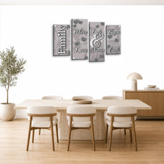 LR Family Love Quote Wall Art Picture – Grey & Powder Grey Framed 4 Panel Split Canvas Print | Ready to Hang | Modern Wall Art for Living Room, Bedroom & Office
