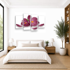 LR Floral Wall Art Picture – Purple & White Orchid Framed 4 Panel Split Canvas Print | Ready to Hang | Modern Wall Art for Living Room, Bedroom & Office