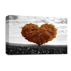 LR Floral Love Heart Tree Wall Art Picture – Grey & Brown Framed Canvas Print | Ready to Hang | Modern Wall Art for Living Room, Bedroom & Office