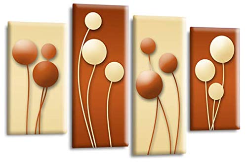LR Floral Wall Art Picture – Cream & Brown Framed 4 Panel Split Canvas Print | Ready to Hang | Modern Wall Art for Living Room, Bedroom & Office