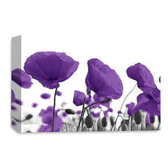 LR Floral Poppy Rose Wall Art Picture – Purple & White Framed Canvas Print | Ready to Hang | Modern Wall Art for Living Room, Bedroom & Office