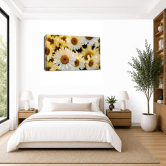 LR Floral Flower Daisy Wall Art Picture – Yellow & White Poppy Framed Canvas Print | Ready to Hang | Modern Wall Art for Living Room, Bedroom & Office