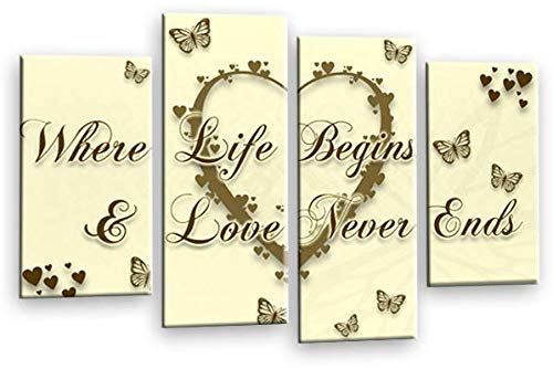 LR Love Wall Art Print Cream Brown Heart Life Quote Home Framed Split Panel Picture Ready to Hang