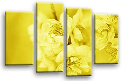 LR Floral Wall Art Picture – Yellow & Cream Framed 4 Panel Split Canvas Print | Ready to Hang | Modern Wall Art for Living Room, Bedroom & Office