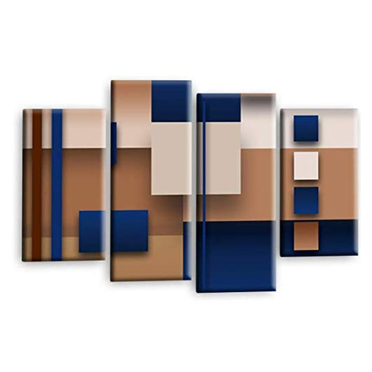 LR Blue Abstract Wall Art Picture – Cream Modern Framed 4 Panel Split Canvas Print | Ready to Hang | Modern Wall Art for Living Room, Bedroom & Office