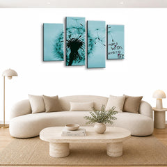 LR Abstract Floral Wall Art Picture – Grey & Teal Framed 4 Panel Split Canvas Print | Ready to Hang | Modern Wall Art for Living Room, Bedroom & Office