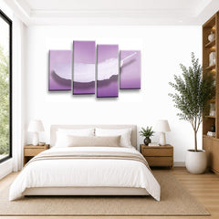 LR Abstract Wall Art Picture – Purple & Grey Floral Framed 4 Panel Split Canvas Print | Ready to Hang | Modern Wall Art for Living Room, Bedroom & Office