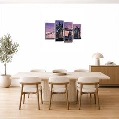 LR London City Wall Art Picture – Cityscape Framed 4 Panel Split Canvas Print | Ready to Hang | Modern Wall Art for Living Room, Bedroom & Office